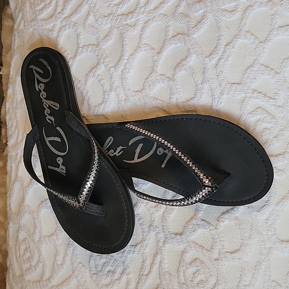 Rocket Dog Portia Flip Flop, size 10, Black and Silver